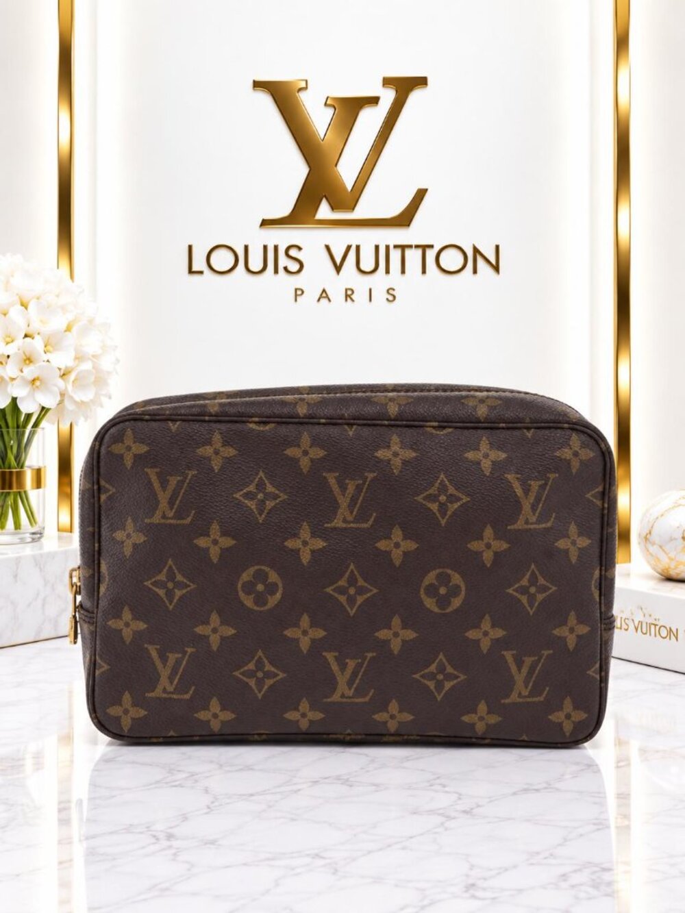 Authentic Louis Vuitton Trousse Toilette 28 Monogram Canvas Cosmetic Pouch Bag